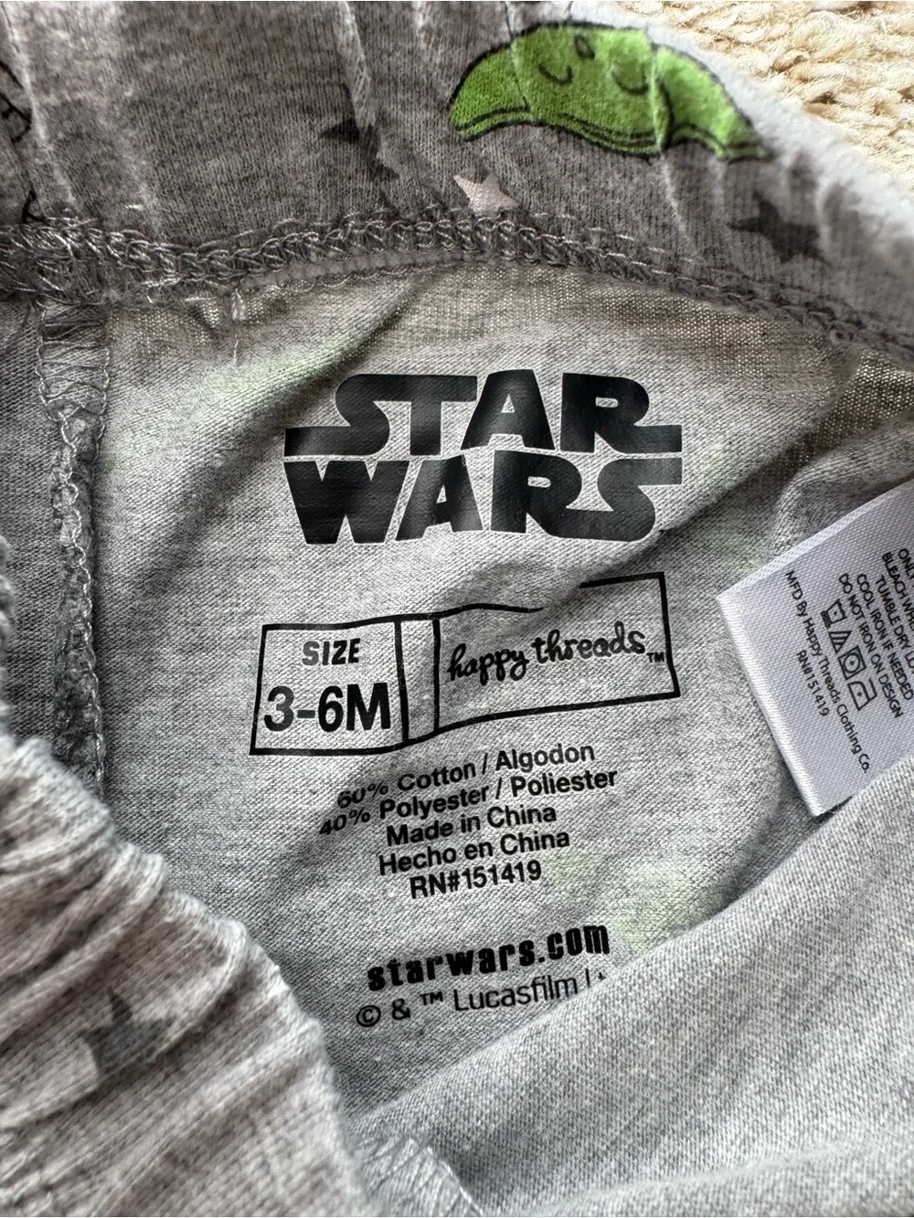 Star Wars Grogu “Snack Time!” 3PC Outfit Set 3-6M Baby Yoda Gray Green